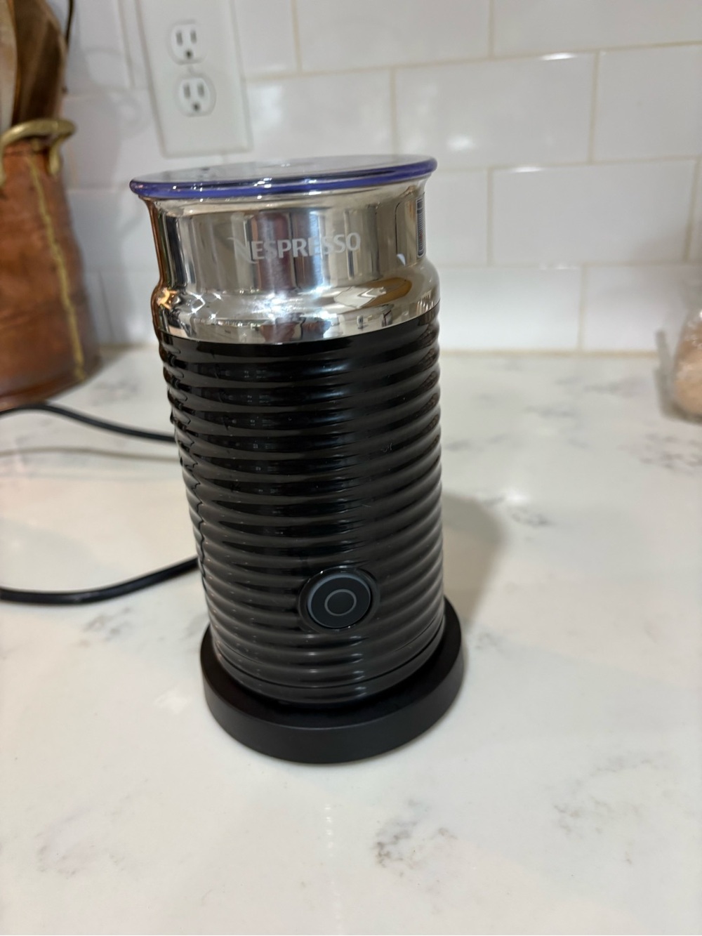 Nespresso Aeroccini 3 Black and Silver Milk Frother and Warmer